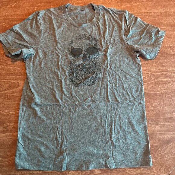 Bearded Skull Tee Grey Graphic Hipster Funny T-Shirt Size M - Picture 2 of 10
